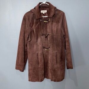 Bradley Bayou Suede Jacket Wmns Large Brown Leather Hooded Toggle Coat Western L
